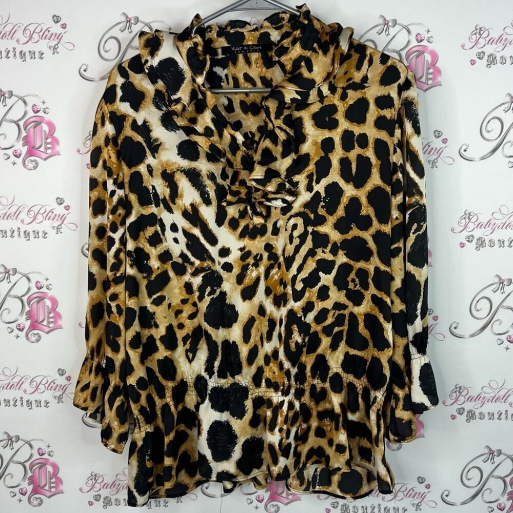 Violet & Claire New York blouse top ruffles cheetah print Animal Print Blouse